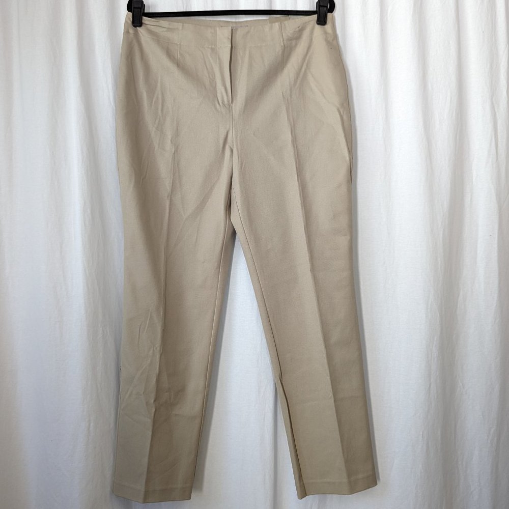 Chicos Capital Stretch Cabal Slim Taupe Pants Size Large Short